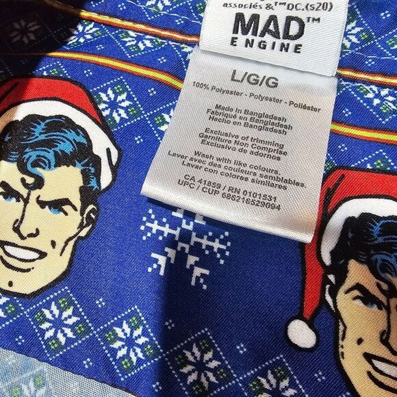 Justice League Blue Christmas Batman Superman Joker Button Down Shirt LARGE - Picture 3 of 7